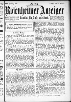 Rosenheimer Anzeiger Samstag 29. August 1885