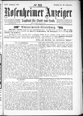 Rosenheimer Anzeiger Sonntag 20. September 1885