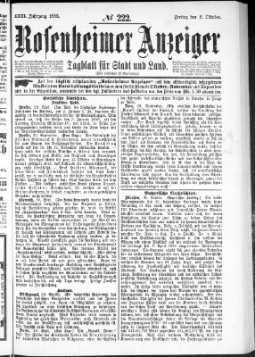 Rosenheimer Anzeiger Freitag 2. Oktober 1885