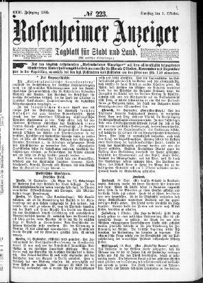 Rosenheimer Anzeiger Samstag 3. Oktober 1885