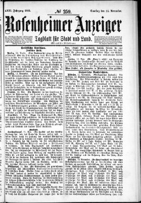 Rosenheimer Anzeiger Samstag 14. November 1885