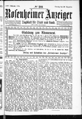 Rosenheimer Anzeiger Sonntag 20. Dezember 1885