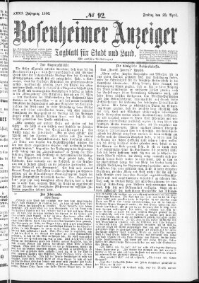 Rosenheimer Anzeiger Freitag 23. April 1886