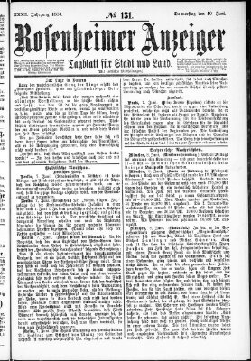 Rosenheimer Anzeiger Donnerstag 10. Juni 1886