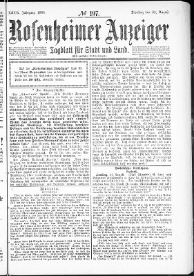 Rosenheimer Anzeiger Dienstag 31. August 1886