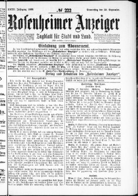 Rosenheimer Anzeiger Donnerstag 30. September 1886