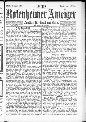 Rosenheimer Anzeiger Samstag 9. Oktober 1886