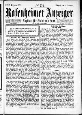 Rosenheimer Anzeiger Mittwoch 1. Dezember 1886