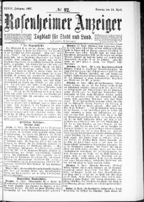 Rosenheimer Anzeiger Sonntag 24. April 1887