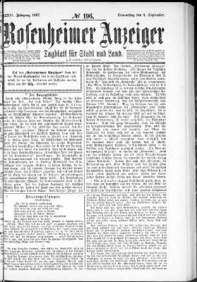 Rosenheimer Anzeiger Donnerstag 1. September 1887