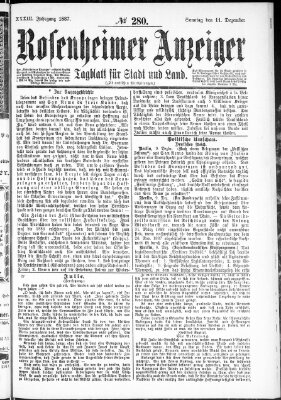 Rosenheimer Anzeiger Sonntag 11. Dezember 1887