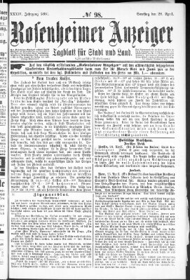 Rosenheimer Anzeiger Samstag 28. April 1888