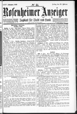 Rosenheimer Anzeiger Freitag 22. Februar 1889