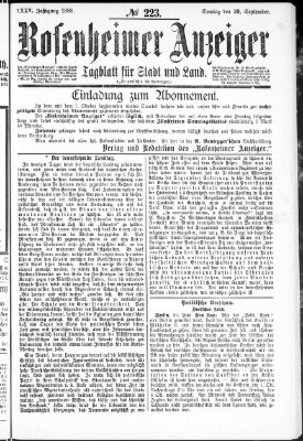 Rosenheimer Anzeiger Sonntag 29. September 1889