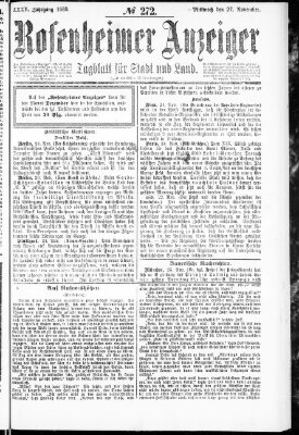Rosenheimer Anzeiger Mittwoch 27. November 1889