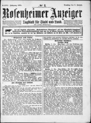 Rosenheimer Anzeiger Samstag 3. Januar 1891