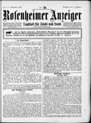 Rosenheimer Anzeiger Sonntag 1. Februar 1891