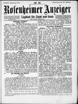 Rosenheimer Anzeiger Donnerstag 19. Februar 1891