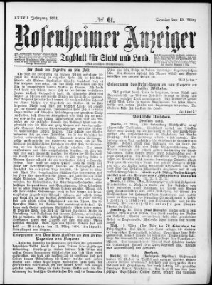 Rosenheimer Anzeiger Sonntag 15. März 1891