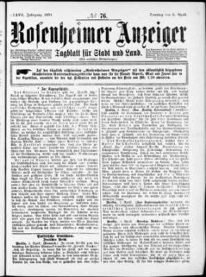 Rosenheimer Anzeiger Sonntag 5. April 1891
