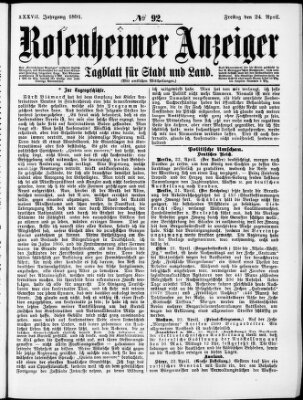 Rosenheimer Anzeiger Freitag 24. April 1891