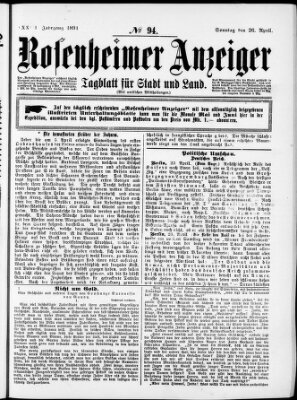 Rosenheimer Anzeiger Sonntag 26. April 1891