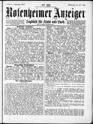 Rosenheimer Anzeiger Mittwoch 27. Mai 1891