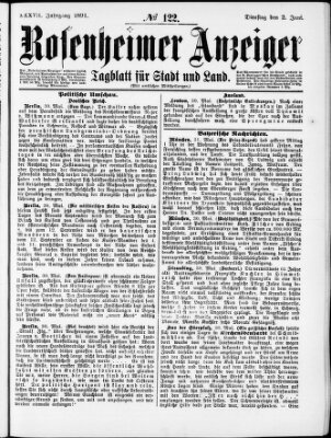 Rosenheimer Anzeiger Dienstag 2. Juni 1891