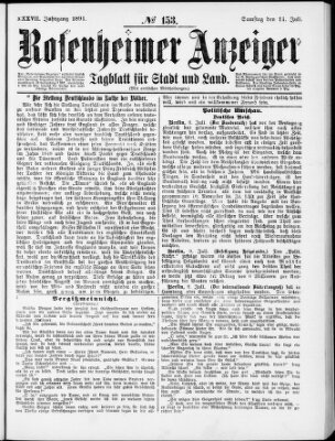 Rosenheimer Anzeiger Samstag 11. Juli 1891