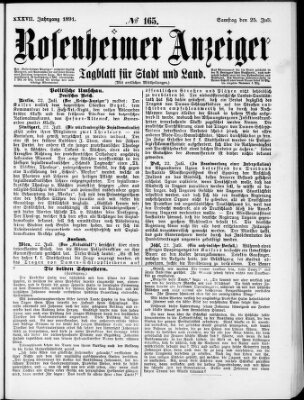 Rosenheimer Anzeiger Samstag 25. Juli 1891