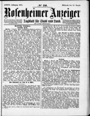 Rosenheimer Anzeiger Mittwoch 12. August 1891