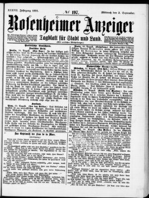 Rosenheimer Anzeiger Mittwoch 2. September 1891
