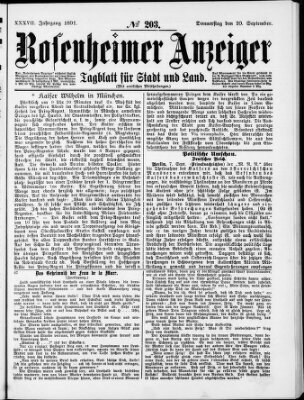 Rosenheimer Anzeiger Donnerstag 10. September 1891