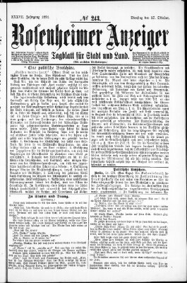 Rosenheimer Anzeiger Dienstag 27. Oktober 1891