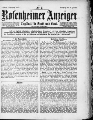 Rosenheimer Anzeiger Dienstag 3. Januar 1893
