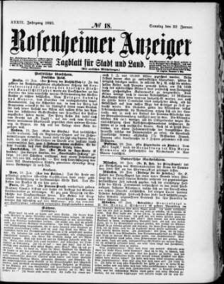 Rosenheimer Anzeiger Sonntag 22. Januar 1893
