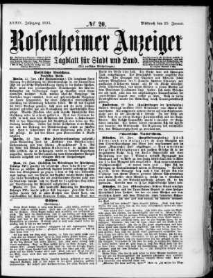 Rosenheimer Anzeiger Mittwoch 25. Januar 1893
