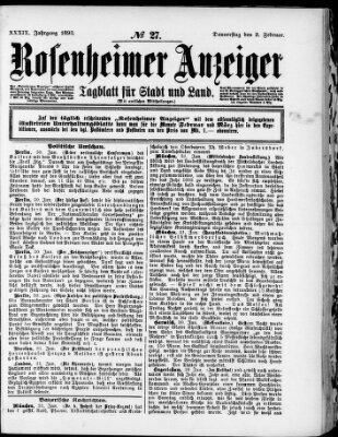 Rosenheimer Anzeiger Donnerstag 2. Februar 1893
