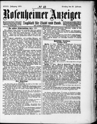 Rosenheimer Anzeiger Dienstag 21. Februar 1893