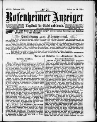 Rosenheimer Anzeiger Freitag 31. März 1893