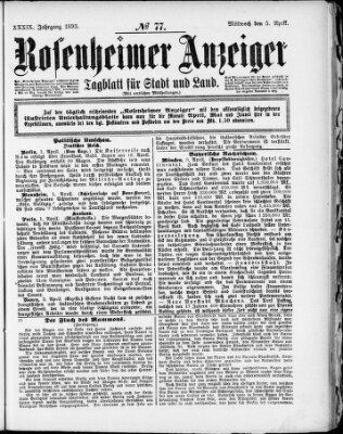 Rosenheimer Anzeiger Mittwoch 5. April 1893