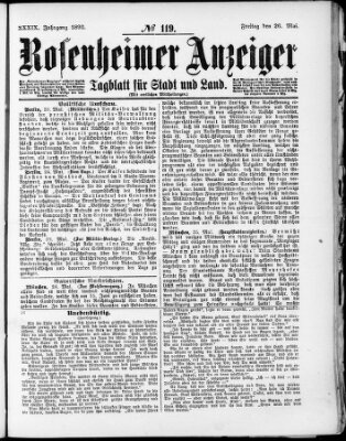 Rosenheimer Anzeiger Freitag 26. Mai 1893