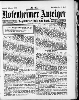 Rosenheimer Anzeiger Donnerstag 1. Juni 1893