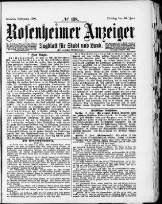 Rosenheimer Anzeiger Dienstag 20. Juni 1893