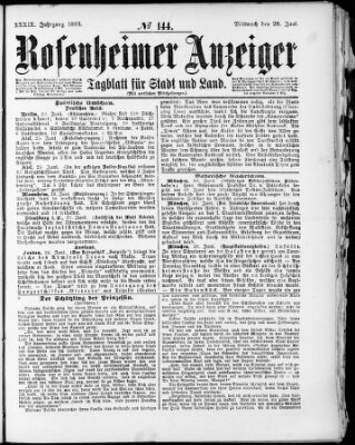 Rosenheimer Anzeiger Mittwoch 28. Juni 1893