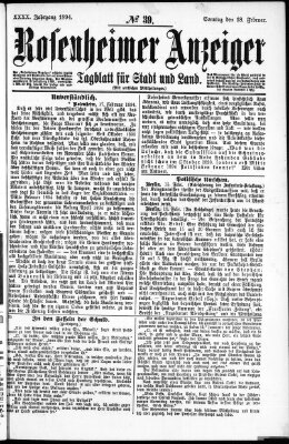 Rosenheimer Anzeiger Sonntag 18. Februar 1894