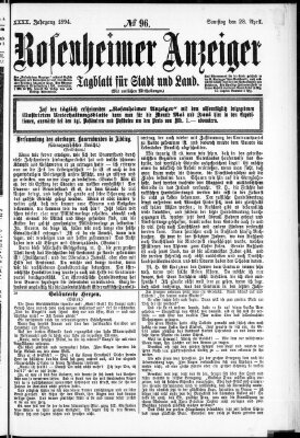 Rosenheimer Anzeiger Samstag 28. April 1894