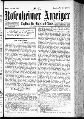 Rosenheimer Anzeiger Samstag 26. Februar 1898