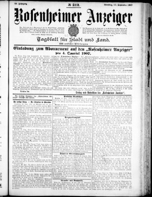 Rosenheimer Anzeiger Dienstag 17. September 1907