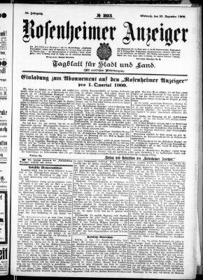 Rosenheimer Anzeiger Mittwoch 23. Dezember 1908
